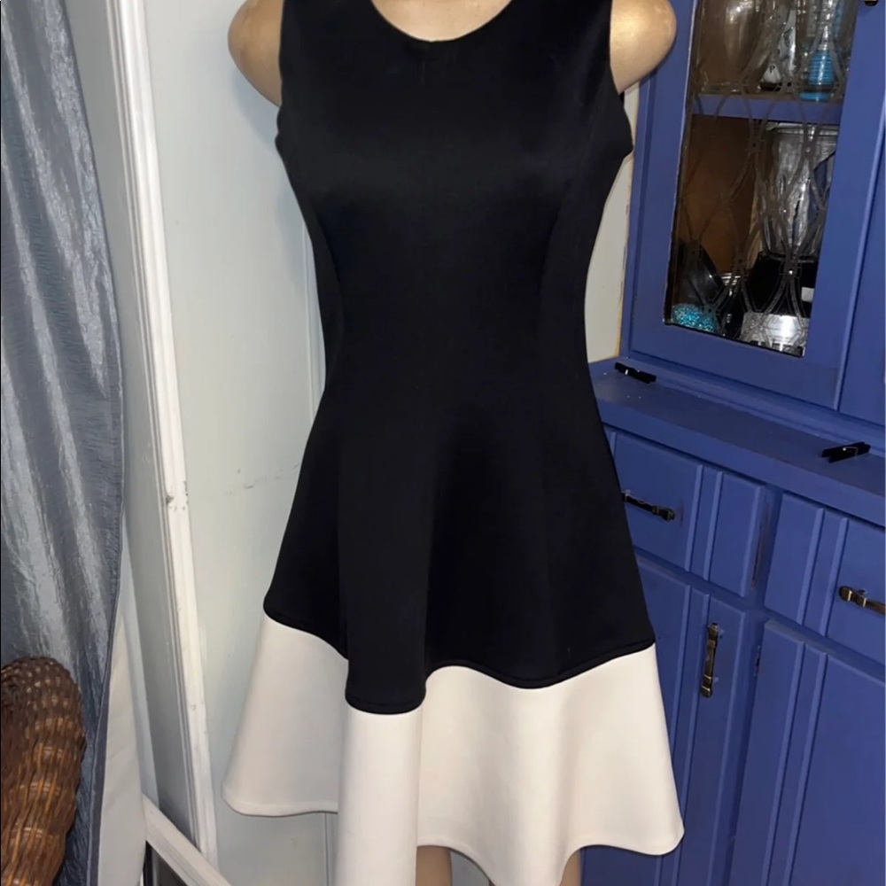 Calvin Klein black and white flare dress